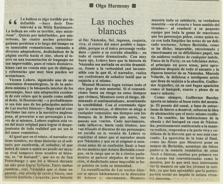 Olga Harmony, Noches Blancas, Emoé de la Parra